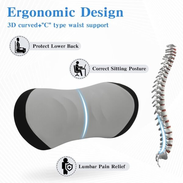 Lekewn Almofada de apoio lombar para cadeira de escritório, almofada lombar para carro, suporte para as costas para cadeira de escritório - Travesseiro ergonômico para alívio da dor lombar - Imagem 2