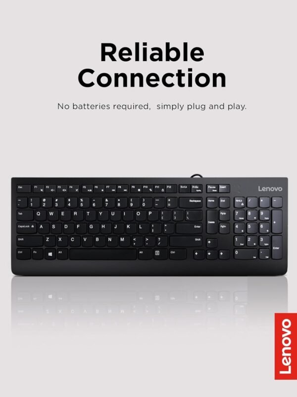 Lenovo Teclado USB 300, com fio, inclinação ajustável, ergonômico, Windows 7/8/10, GX30M39655, preto - Imagem 2