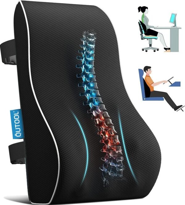 (Lumbar Support) - Lumbar Support Pillow for Office Chair Memory Foam Back Cushion for Back Pain Relief Improve Posture Large Back Pillow for Car, Computer Chair, Recliner Breathable Mesh Cover Double Adjustable Straps