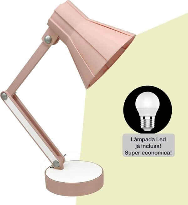 Luminária Abajur Articulada De Mesa Sala Quarto - Abajur Tipo Pixar Com Base (Salmao) - Imagem 2