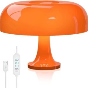 Luminaria Cogumelo, Luz de Mesa com 3 Modos de Iluminação, Luz para Monitor, Luminária de Mesa Cogumelo, Abajur de LED, Luminária Decorativa, Luminária de Quarto, Laranja