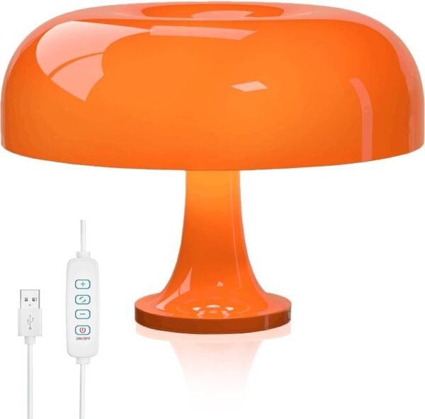Luminaria Cogumelo, Luz de Mesa com 3 Modos de Iluminação, Luz para Monitor, Luminária de Mesa Cogumelo, Abajur de LED, Luminária Decorativa, Luminária de Quarto, Laranja