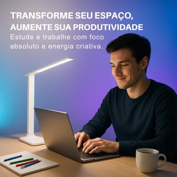 Luminária de Mesa LED Touch Recarregável Controle de Intensidade 3 Níveis Iluminação Ideal para Trabalho Leitura Estudo - Imagem 2