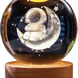 Luminária de Mesa Led Bola de Cristal 3D Astronauta Lua Saturno Galaxia Abajur para Quarto Escritório Decoração Presente (ASTRONAUTA)