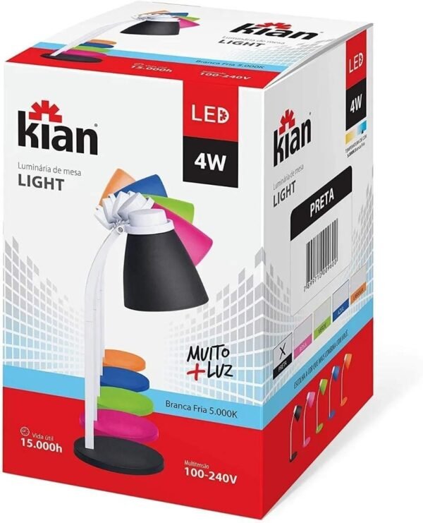 Luminária de Mesa Led Light 4W Preta 5.000K Branca Fria Bivolt Kian - Imagem 2