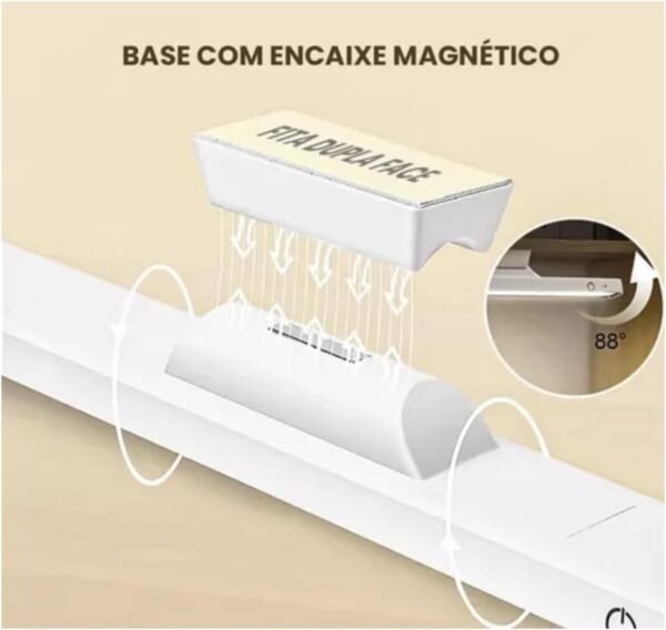 Luminária de Mesa Touch Led Ajustável Com 3 Modos Para Armario Quarto Banheiro Guarda Roupa Regulagem Luminosidade Recarregável Base Magnética Barra Spot - Imagem 2