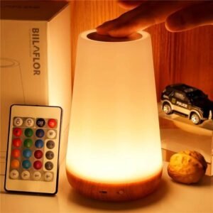 Luminária de Mesa e Cabeceira RGB, 13 Cores, Controle Remoto, Portátil, Touch, USB, Recarregável