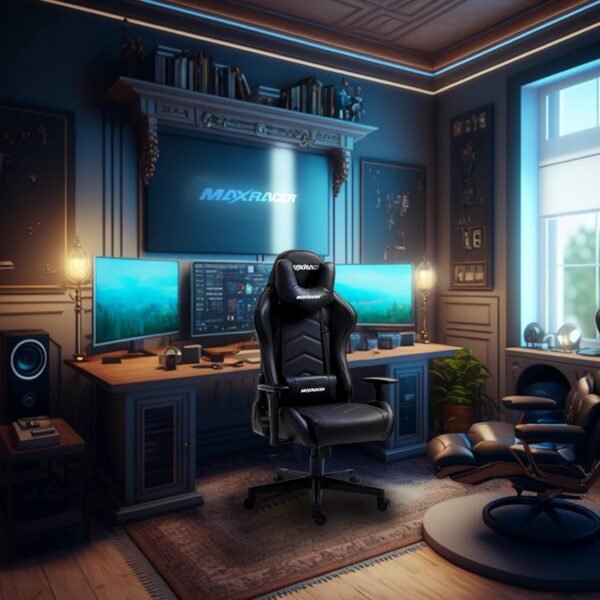 MAX RACER - Cadeira Gamer Tactical - Poltronas Gamer, Cadeira Ergonômica para Jogos - Até150kg, Braços 3D, Giratória, Tecido Sintético P.U, Inclinação 180°, Almofada Cervical e Lombar - Preta - Imagem 2