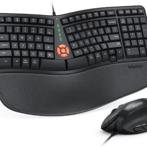 MEETION Teclado e mouse ergonômicos, teclado ergonômico dividido para computador com descanso de pulso acolchoado e mouse vertical – tipo teclado natural para laptop, PC, desktop, compatível com