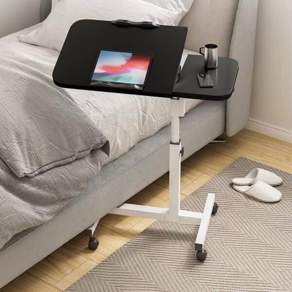 MESA NOTEBOOK COMPUTADOR JANTAR COM RODINHAS ESCRIVANINHA ALTURA AJUSTAVEL CARRINHO MULTIFUNCIONAL CAMA SALA PRETO - Imagem 2