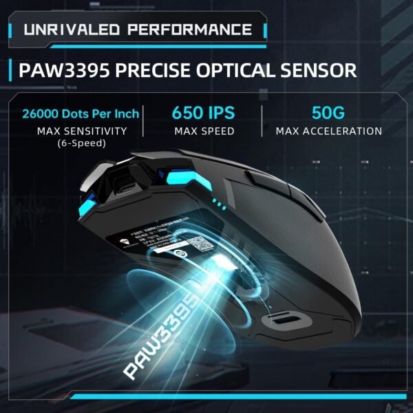 Machenike Mouse de Jogo Sem Fio com Iluminação RGB, Sensor Óptico de 26.000 DPI, Receptor USB 2.4G, Botões Programáveis, Bateria de Longa Duração, Design Ergonômico para Laptop, PC, Mac - Imagem 2