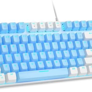 MageGee 75% Teclado mecânico para jogos com interruptor azul, teclado retroiluminado azul LED, teclado compacto TKL de 87 teclas para computador Windows Laptop PC Gamer - Azul/Branco