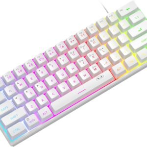 MageGee Mini teclado 60% para jogos, teclado retroiluminado RGB 61 teclas ultracompacto, teclado ergonômico à prova d'água TS91 para computador, Mac, PS4, Xbox ONE gamer (branco)