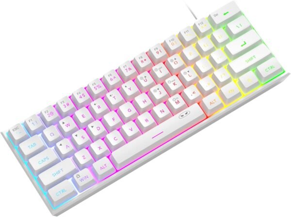 MageGee Mini teclado 60% para jogos, teclado retroiluminado RGB 61 teclas ultracompacto, teclado ergonômico à prova d'água TS91 para computador, Mac, PS4, Xbox ONE gamer (branco)