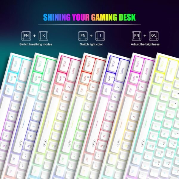 MageGee Mini teclado 60% para jogos, teclado retroiluminado RGB 61 teclas ultracompacto, teclado ergonômico à prova d'água TS91 para computador, Mac, PS4, Xbox ONE gamer (branco) - Imagem 2