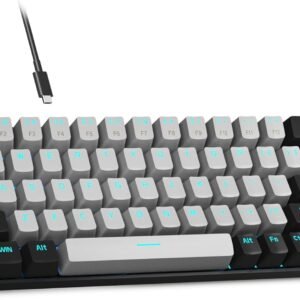 MageGee Teclado portátil 60% mecânico para jogos, MK-Box LED retroiluminado compacto de 68 teclas, mini teclado de escritório com fio com interruptor azul para Windows, laptop, PC, Mac - cinza/preto