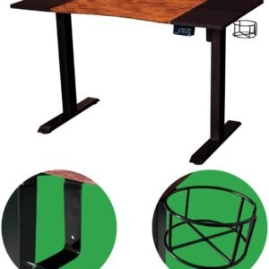 Mesa Elétrica Ergométrica com Regulagem de Altura, Preta e Marrom, Mixtou