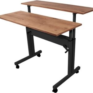 Mesa Ergonômica Dupla Tampo Rústico 4 Rodízios Altura Ajustável