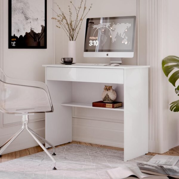 Mesa Escrivaninha Branco Com 1 gav Notebook Office Compact Vitória Branca - Imagem 2