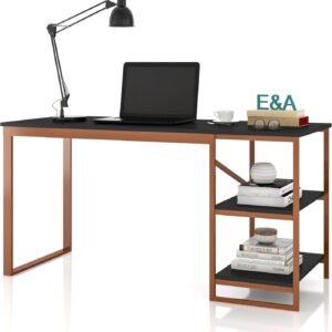 Mesa Home Office C/prateleiras De Metal E&A - Bronze/Preto