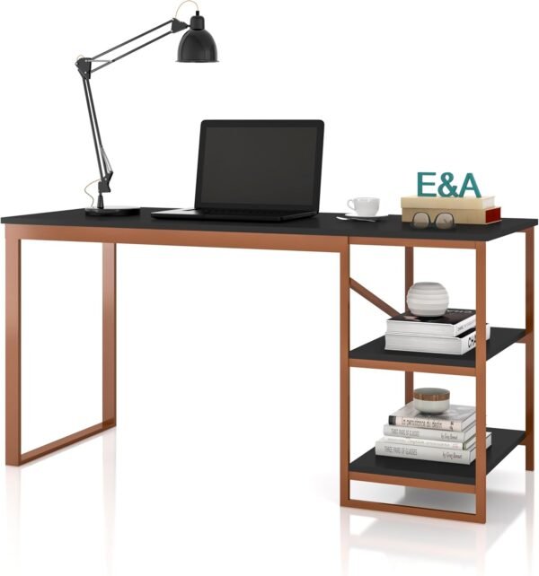 Mesa Home Office C/prateleiras De Metal E&A - Bronze/Preto