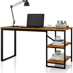 Mesa Home Office C/prateleiras De Metal E&A - Preto/Canela