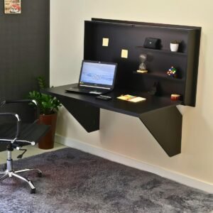 Mesa Home Office Escrivaninha Retrátil - Preto