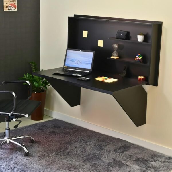 Mesa Home Office Escrivaninha Retrátil - Preto