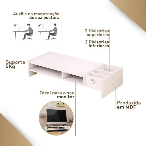 Mesa Monitor Suporte Para Notebook De MDF Stand Desk Base Home Organizador Office Setup - Imagem 2