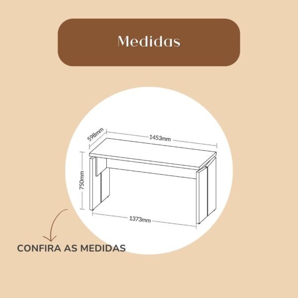 Mesa Retangular para Escritório Elegante e Moderna - Funcional e Ergonômica - Freijó com Branco Artany - Imagem 2
