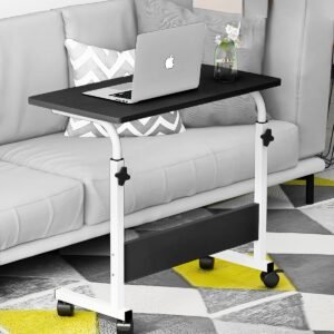 Mesa ajustável dobrável, mesa de cabeceira multifunctional, mesa de notebook lateral com ajuste de altura (Preto)