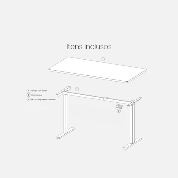 Mesa com Regulagem de Altura Elétrica - Active Desk (Carvalho com base Branca, 150x60cm) - Imagem 2