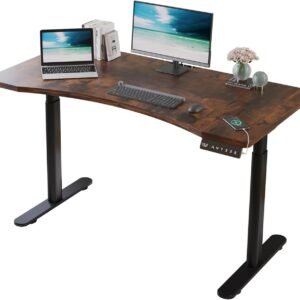 Mesa com regulagem de altura com motor duplo mesa escritorio e 3 botões de memória Mesa Escrivaninha computador com carregamento rápido type-c mesa gamer (Marrom, 140x76 CM)