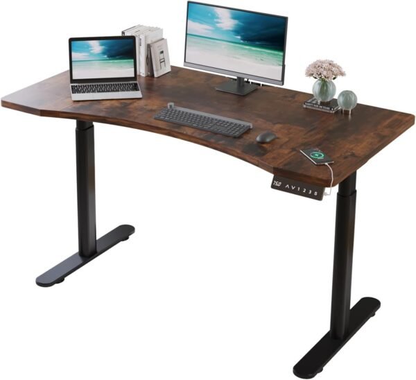 Mesa com regulagem de altura com motor duplo mesa escritorio e 3 botões de memória Mesa Escrivaninha computador com carregamento rápido type-c mesa gamer (Marrom, 140x76 CM)