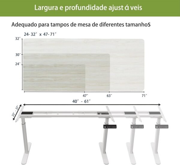 Mesa com regulagem de altura （Base sem tampo de mesa）de e botões de memória com carregamento rápido type-c, capacidade de carga de 100 kg, compatível com tampos de mesa de 47″-72″ (Branco) - Imagem 2