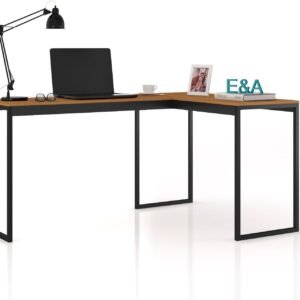 Mesa de Escritório em L Estilo Industrial 1,60mX1,20m E&A, Home Office Preto/Nature