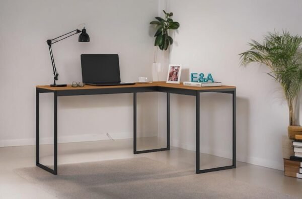 Mesa de Escritório em L Estilo Industrial 1,60mX1,20m E&A, Home Office Preto/Nature - Imagem 2