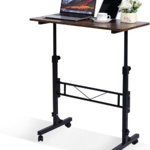 Mesa de pé com altura ajustável, mesas de pé com rodas pequenas mesas de computador, mesas portáteis para laptop, mesa de pé rústica, mesa de escritório em casa 40,6 x 80 cm altura 68,5 cm - 110,5 cm