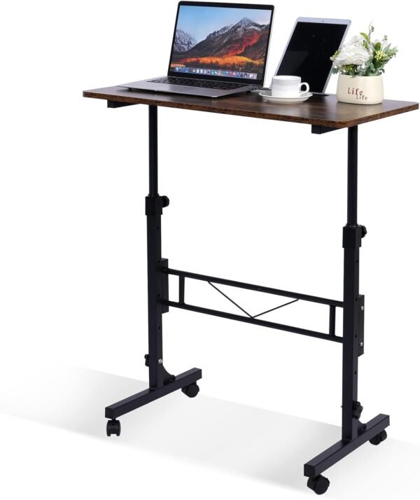 Mesa de pé com altura ajustável, mesas de pé com rodas pequenas mesas de computador, mesas portáteis para laptop, mesa de pé rústica, mesa de escritório em casa 40,6 x 80 cm altura 68,5 cm - 110,5 cm