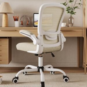 Mimoglad Cadeira de escritório em casa, cadeira de mesa com encosto alto, cadeira de computador de malha ergonômica com suporte lombar ajustável e almofada de assento espessa (moderna, bege)