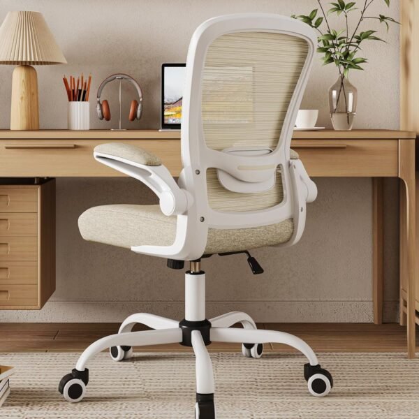 Mimoglad Cadeira de escritório em casa, cadeira de mesa com encosto alto, cadeira de computador de malha ergonômica com suporte lombar ajustável e almofada de assento espessa (moderna, bege)