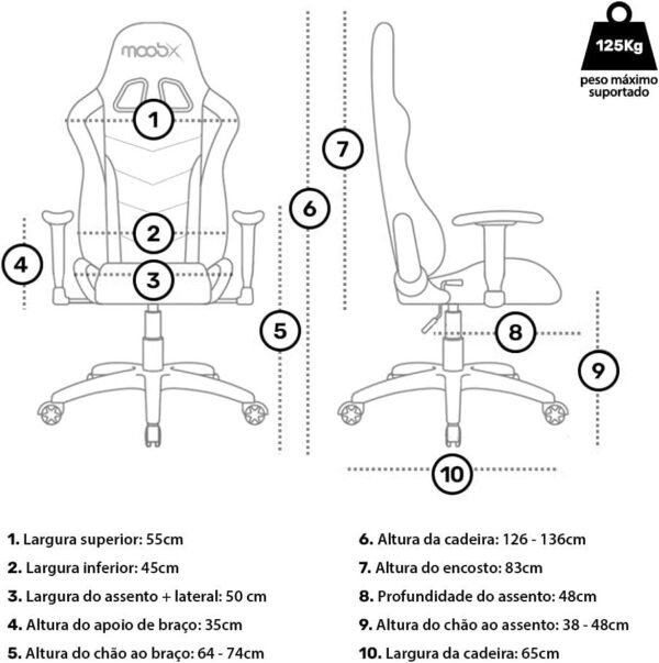 Moob Cadeira Gamer Reclinável GT Racer Com Almofadas para Lombar e Pescoço Preto - Imagem 2