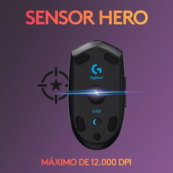 Mouse Gamer Sem Fio Logitech G305 LIGHTSPEED com 6 Botões Programáveis e Até 12.000 DPI - Preto - Imagem 2
