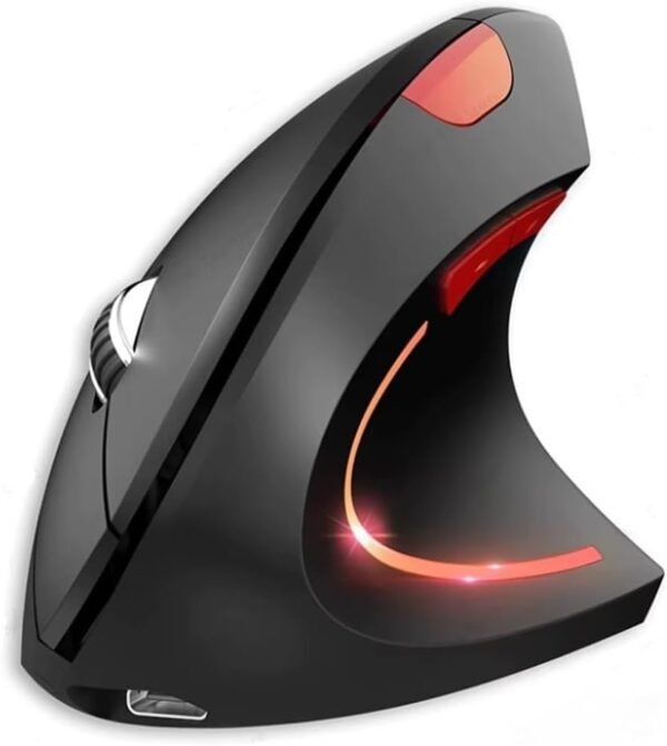 Mouse Vertical Ergonômico, Conexão Bluetooth 5.1 + 2.4G, 2400 DPI, 6 Botões, Recarregável, Compatível com Windows/Mac/Linux Preto