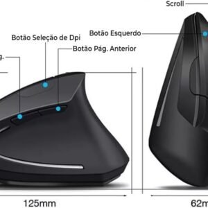 Mouse Vertical Sem Fio (Wireless e Bluetooth) 2400dpi Ka-6660 | Design Ergonômico, Alta Precisão, Bateria Recarregável e Botões Programáveis | Compatível com Laptops, Tablets e Smartphones