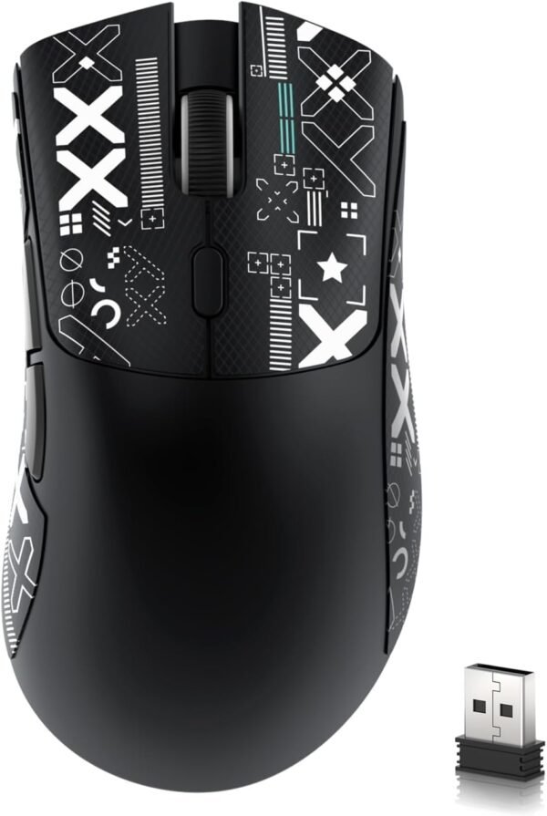 Mouse para jogos sem fio R1, conexão de três modos (2,4G/com fio/BT5.2), 55 g leve, sensor óptico DPI 18K, HUYU 20 milhões de vida útil das chaves, design ergonômico