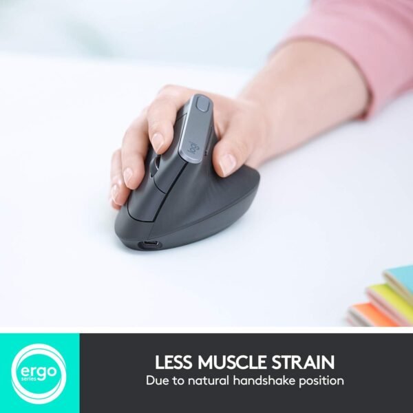 Mouse sem fio Logitech MX Vertical com Design Ergonômico para Redução de Tensão Muscular, Conexão USB Unifying ou Bluetooth com Easy-Switch para até 3 dispositivos e Bateria Recarregável - Imagem 2
