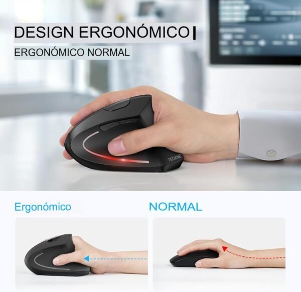 Mouse sem fio recarregável Bluetooth e 2.4G (2 em 1), design vertical ergonômico, 1000/1200/1600 DPI, 6 botões silenciosos, para laptop, computador, PC, MacBook, Chromebook (Rosa) - Imagem 2