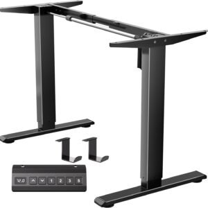 NICECOZY Estação de trabalho com moldura de mesa elétrica, ajuste de altura do controlador de memória, até 120 cm, base de mesa ergonômica para casa e escritório, apenas moldura preta