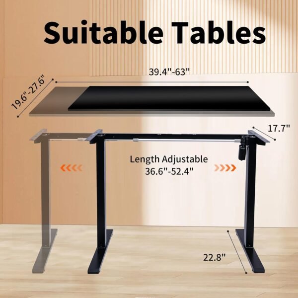 NICECOZY Estação de trabalho com moldura de mesa elétrica, ajuste de altura do controlador de memória, até 120 cm, base de mesa ergonômica para casa e escritório, apenas moldura preta - Imagem 2